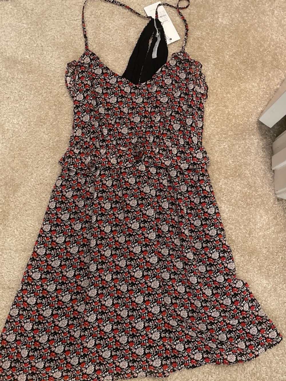 Red and white floral dress